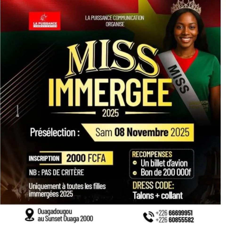 Urgent – Culture / Burkina Faso, Le ministère de la Culture interdit l’événement “Miss Immergée 2025”.