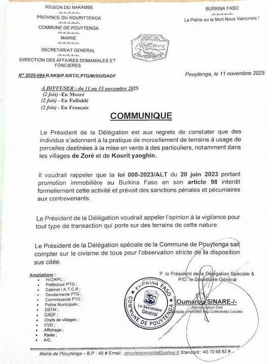 Pouytenga : La commune interdit la vente anarchique des terrains non lotis